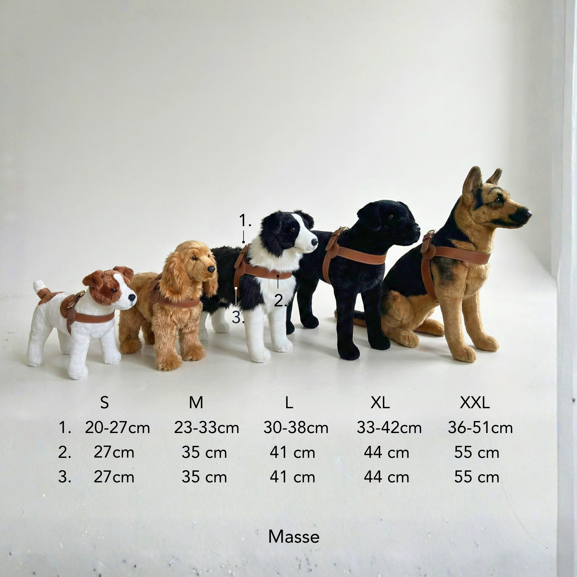 Masse der Hundegeschirre in Grössen von klein bis XXL #lang_de