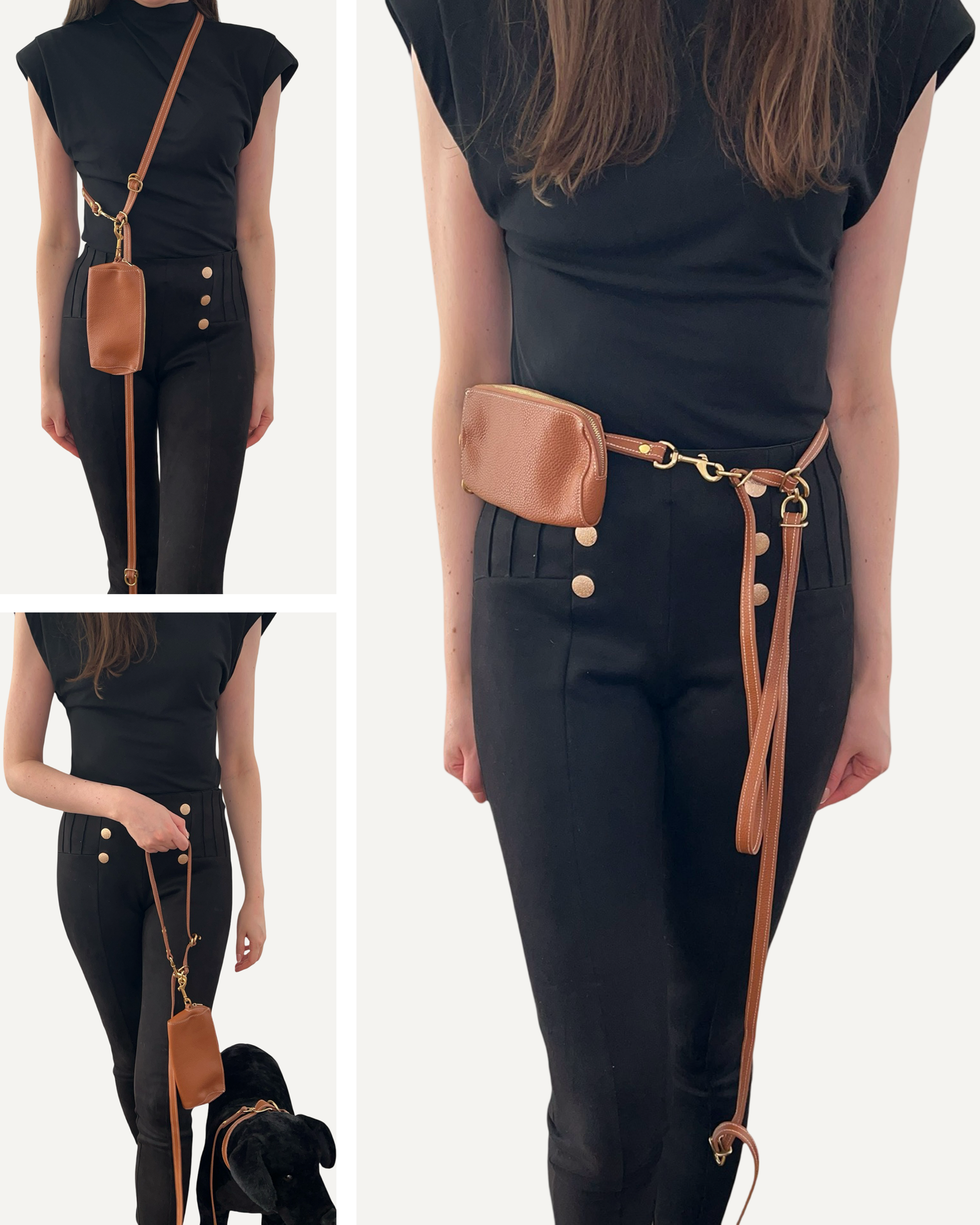 3 modes to wear handsfree adjustable dog leash - around the waist, cross body, hand-held